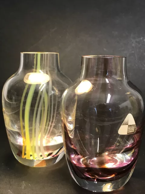 Vintage Pair Caithness Studio Cased Glass One Off Vase Design Centre London