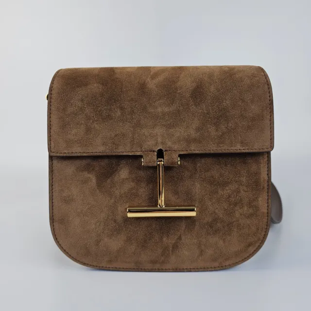 Tom Ford Tara Mini Whiskey Brown Suede Crossbody Bag New SS24