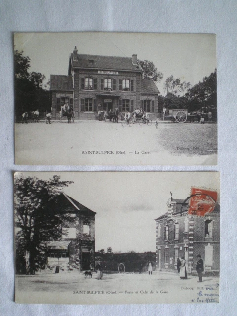 2 Cpa Saint Sulpice (Oise) La Gare Poste Et Cafe De La Gare