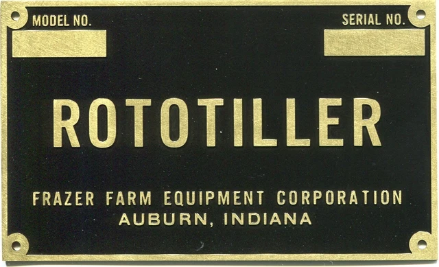 Serial Number Plate (NEW) for Frazer Rototillers