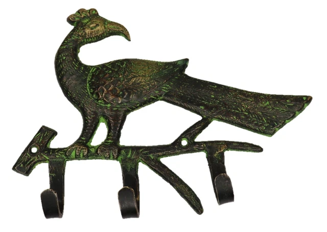 Peacock Vintage Style Brass Handcrafted Key Cloth Towel Wall Mounted Hanger Hook