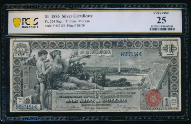 AC Fr 224 1896 $1 Silver Certificate EDUCATIONAL PCGS 25 comment