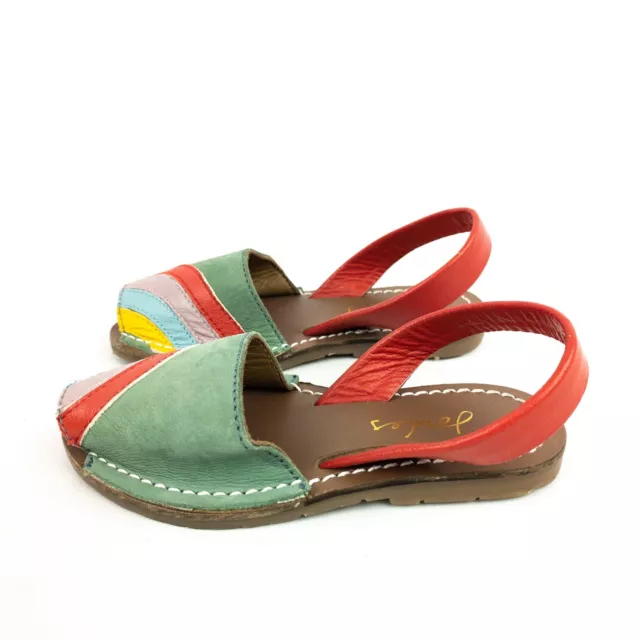 Joules Girls Green Rainbow Embroidered Patchwork Leather Peep Toe Sandals - UK 8