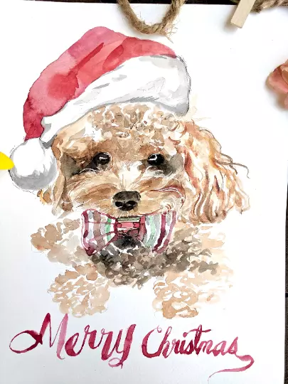 Request Custom Christmas Dog Pet Portrait Original Watercolor Painting by Jake J