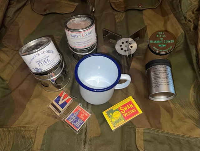 WW2 British Folding "Tommy Cooker" Personal Ration Stove, Issue Enamel Mug D-Day