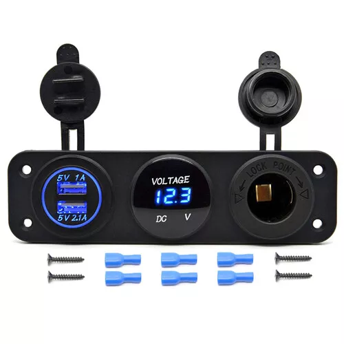 3 in1 12V Dual USB Charger Power Socket & LED Voltmeter Switch Panel Car Boat RV