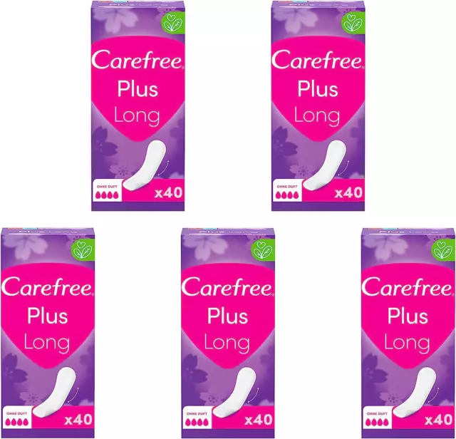 CAREFREE Slipeinlagen plus Long Parfümiert (5 X 40 Stück), Super Saugstark, Um F