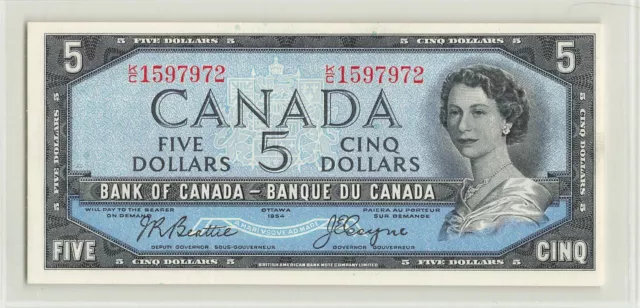 CANADA $5 Dollars 1954, BC-39a Beattie Coyne, K/C 1597972, Orig EF/AU, BABN. F9