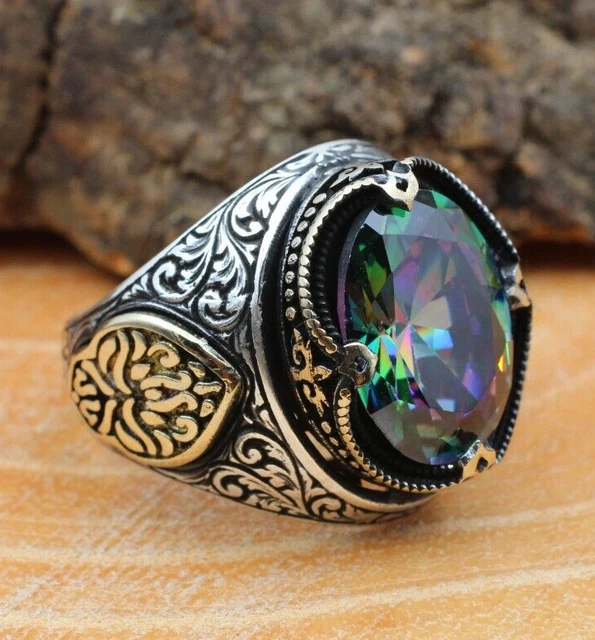 Bague pour homme en topaze mystique Bague pour homme faite à la main Bague...