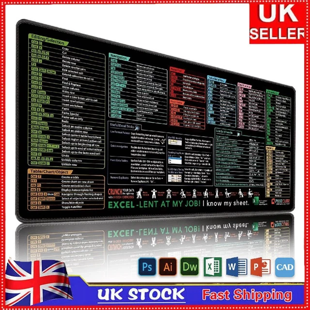 EXCEL SHORTCUTS KEYBOARD Cheat Sheet Large Extended Office Desk Mat ...