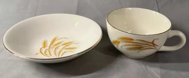 2 Pc Set Homer Laughlin Golden Wheat USA MADE 22K Gold Trim 1950s Vintage