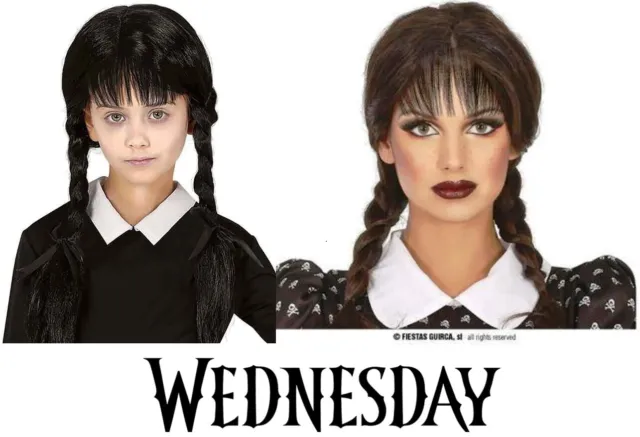 Halloween - Parrucca Mercoledì Addams per Bambine e Ragazze