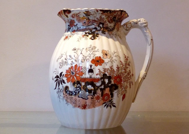 Antique Ridgway Ribbed Water Jug Pitcher Ewer Corey Hall Chinese Japan Imari