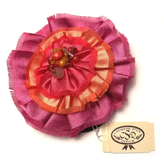Catherine Stein Design Ponytail Holder w/Metal Pin Beaded Floral Flower Hair Tie