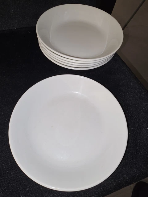 Lot De 6 Assiettes à Soupe Anciennes En Faïence Lourde. Vintage, Fabrication Française (1850-1899). Service Blanc Crème Avec Motif E.T. !