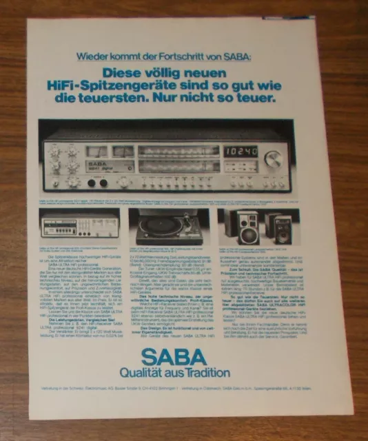 Seltene Werbung vintage SABA ULTRA HIFI PROFESSIONAL 9241 DIGITAL Receiver 1977