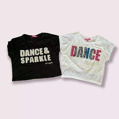 Le Ragazze Pineapple Danza età 9 - 10 anni Ritagliata T-shirt x 2-Bundle Nero Bianco