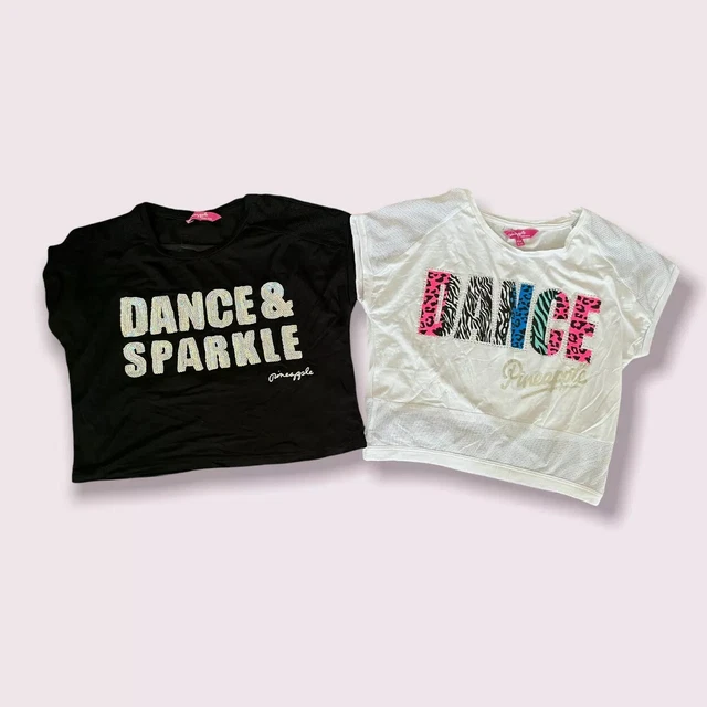 T-shirt ragazza ananas danza età 9 - 10 anni tagliata x 2 - PACCHETTO nero bianco