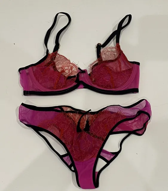 Agent Provocateur  Pink Mesh & Lace Bra 34B & Briefs - Size 3