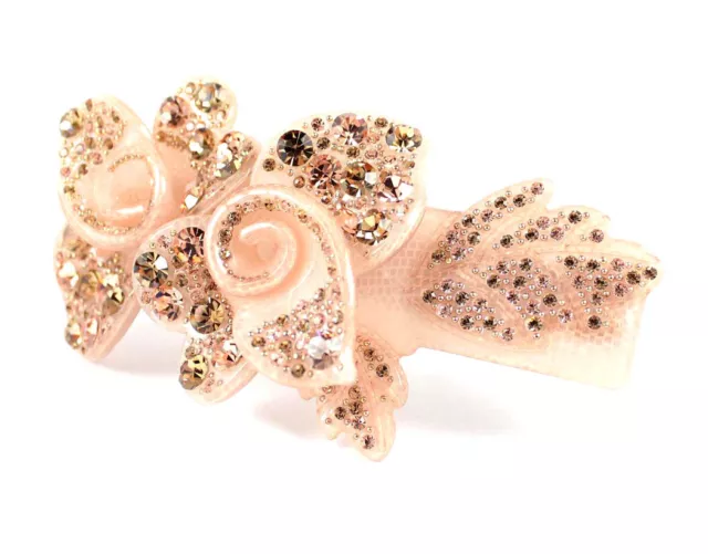 Chryse Dual Flower  Austrian Rhinestone Crystal Hair Clip Barrette C735 Nude 3