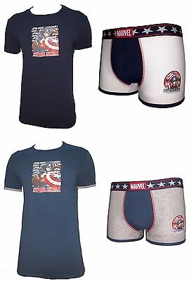 MV13013 Boxer Capitan America Marvel Cotone Elasticizzato Art Coordinato Intimo Ragazzo t-Shirt 14 Anni, Navy 