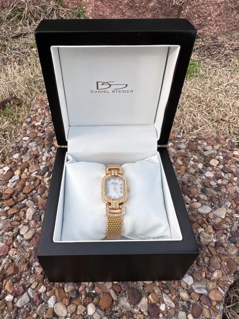 + Daniel Steiger 5104G-L Swarovski Diamondeau Simulated Diamond Watch Coach  +