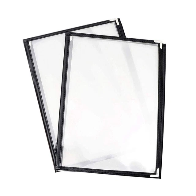 2Pcs Transparent Restaurant Menu Covers for A4 Size Book Style Cafe Bar 3 PageV4