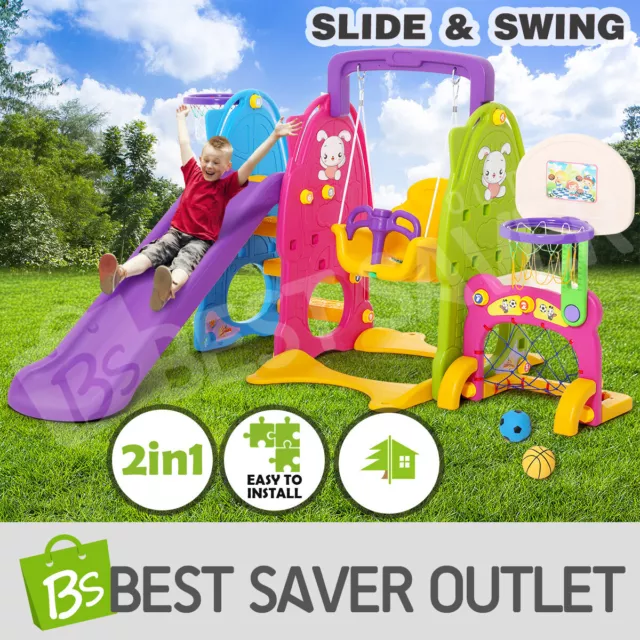 7in1 Kids Swing Slide Toddlers Play Toy Basketball Ring Hoop Activity Center Set