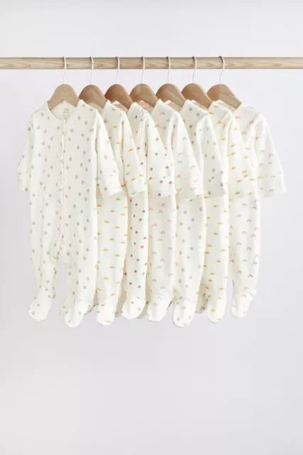 Baby Girls Boys Sleepsuits White 7 Pack Long Sleeve Babygrow 12-18 Months, Next