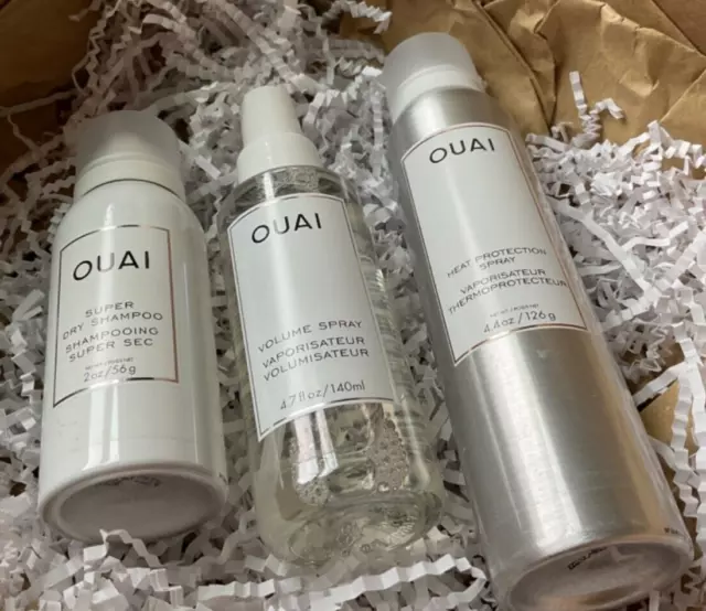 OUAI Bundle Heat Protection Spray 4.4 Oz, Volume Spray 4.7 Oz, Dry Shampoo 2 Oz
