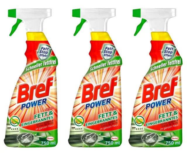 3x 750ml Bref Power gegen Fett & Eingebranntes Ofen Küche Grill Herd Fettlöser