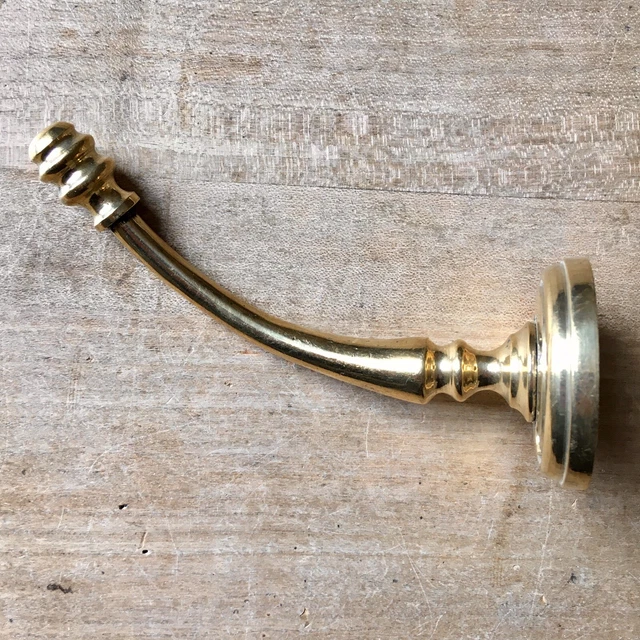 X1 SINGLE Antique Brass Coat Hook Victorian Original Reclaimed Old Vintage 11