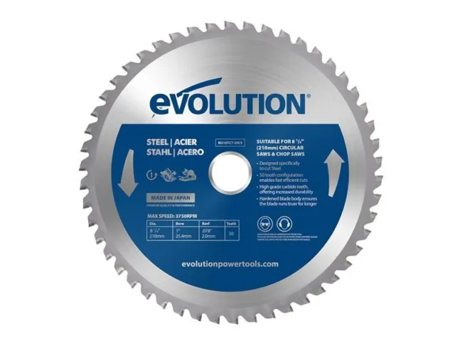 Evolution - Mild Steel Cutting Circular Saw Blade 210 x 25.4mm x 50T