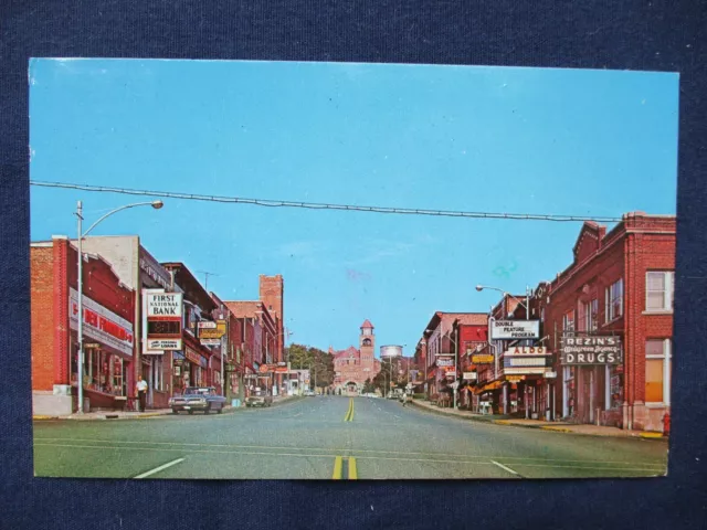1960s Crystal Falls Michigan Street Scene Rezin's Walgreens Drug Store Postcard