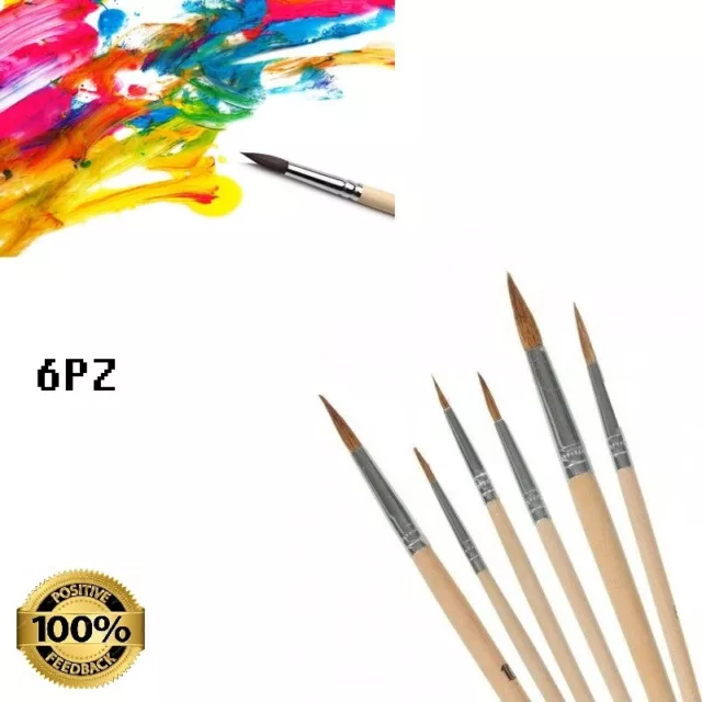 Set 6 Pennelli Punta Tonda Professionali Pittura Acrilica Dipingere Artista