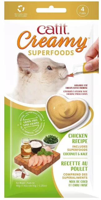 CatIt Cremoso Súper Alimento Apto para Lamer Pollo, Coco Y Col Gato Tratar, 74ml