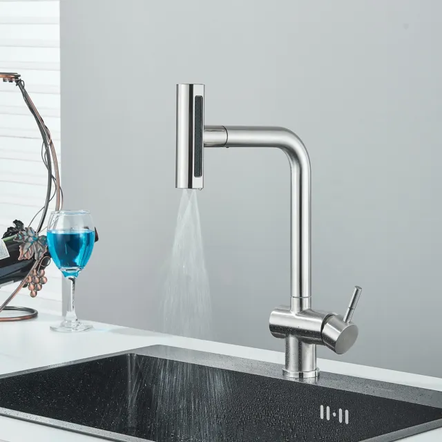 Flying Rain Kitchen Sink Faucet W/ 4 Modes Sprayer Stainless Steel 1 Hole Mixer