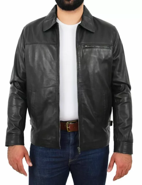 MEN'S AUTHENTIC SHEEPSKIN Leather Black Jacket Slim Fit Biker ...