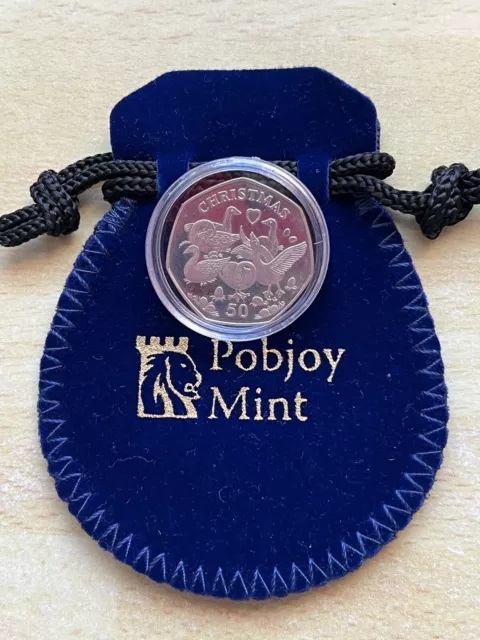 2010 Isle of Man Christmas 50p ✨ Six Geese A Laying Coin ✨Pobjoy Mint Bell Pouch
