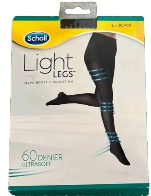 SCHOLL COMPRESSION TIGHTS  60 DEN BLACK LIGHT LEGS UP TO 100 WASHES, Size L