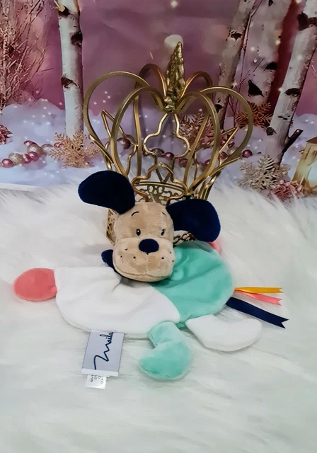 22 - Doudou Et & Compagnie Chien Plat Mailou Bleu Blanc Rose Neuf