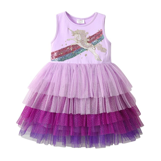 Unicorn Arcobaleno senza Maniche per Bambine Principessa Vestito a Tutù 3-8 Anni