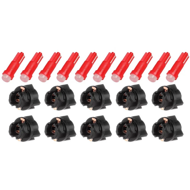 10pcs T5 Red Twist Socket Instrument Panel Cluster Dash Led Lights Bulbs 73 74