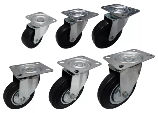 Heavy Duty Rubber Castor Caster Swivel Wheels Trolley Cart Furniture 6 Sizes