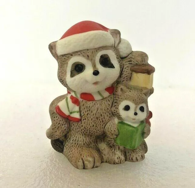 Vintage Homco Porcelain Raccoon Figurine Mother And Child Christmas Carolers