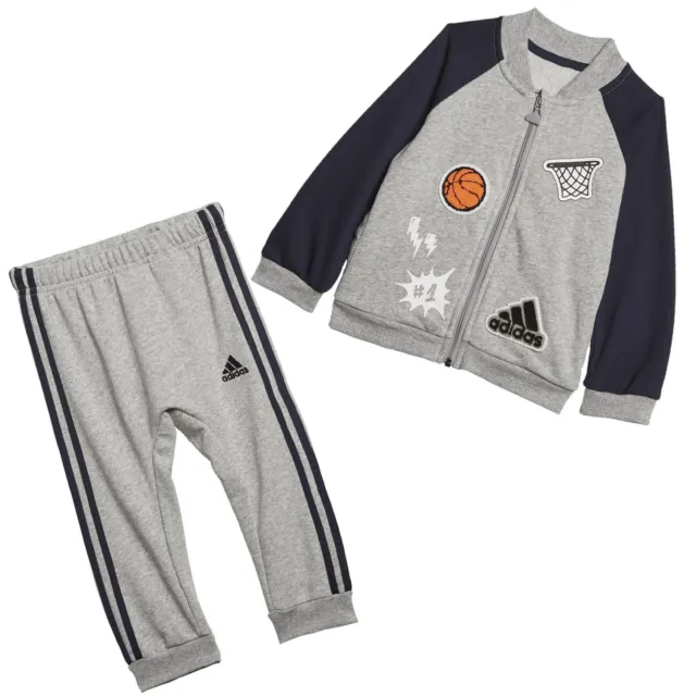 Adidas bambino tuta da jogging jogger BBall set 2 pezzi felpa + pantaloni grigi
