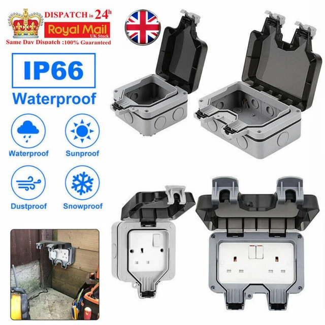 OUTDOOR WEATHERPROOF SOCKET Wall Electrical Outlet Switched Socket ...
