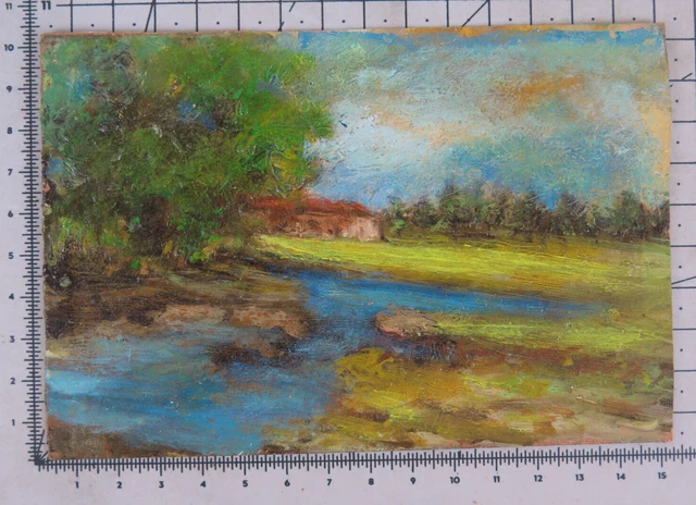 15x10 CM Cuadro Óleo En Mesa Vintage Paisaje Pequeño Pintado Miniatura X13