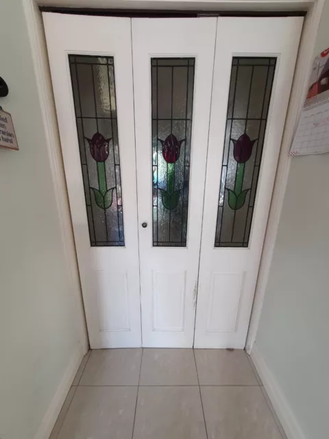 Timber Bifold Door With Leadlight Glass Panels