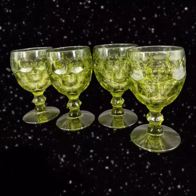 Imperial Glass Provincial Green Thumbprint Water Goblet Heisey 4 pcs Vintage